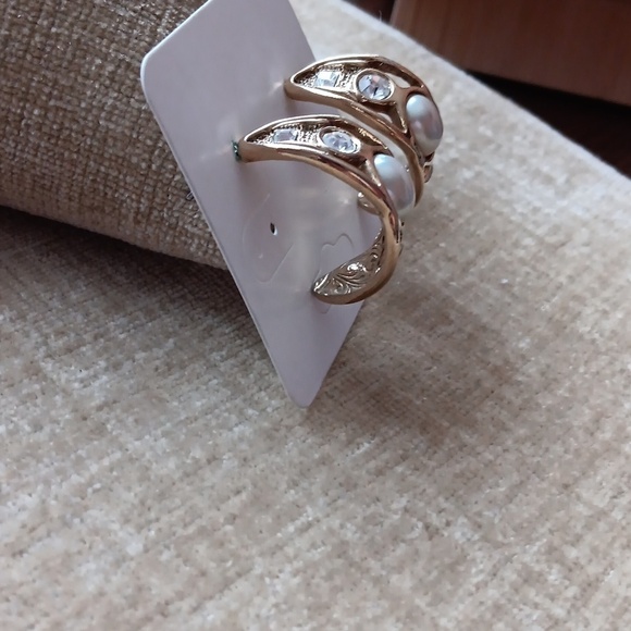 Gold Tone Faux Pearl Rhinestone Accented Chunky Hoop Earrings - Picture 8 of 8